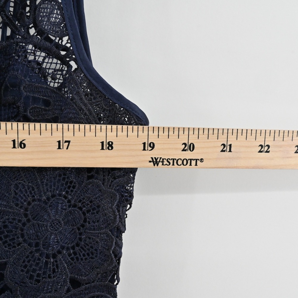 Adrianna Papell Lace Sheath Dress Womens Size 6 Navy Blue Floral Cocktail Party - Picture 4 of 12